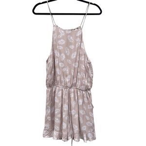 NEW Gilli Romper Jumpsuit Beige Palm Print White Shorts Strappy Womens L